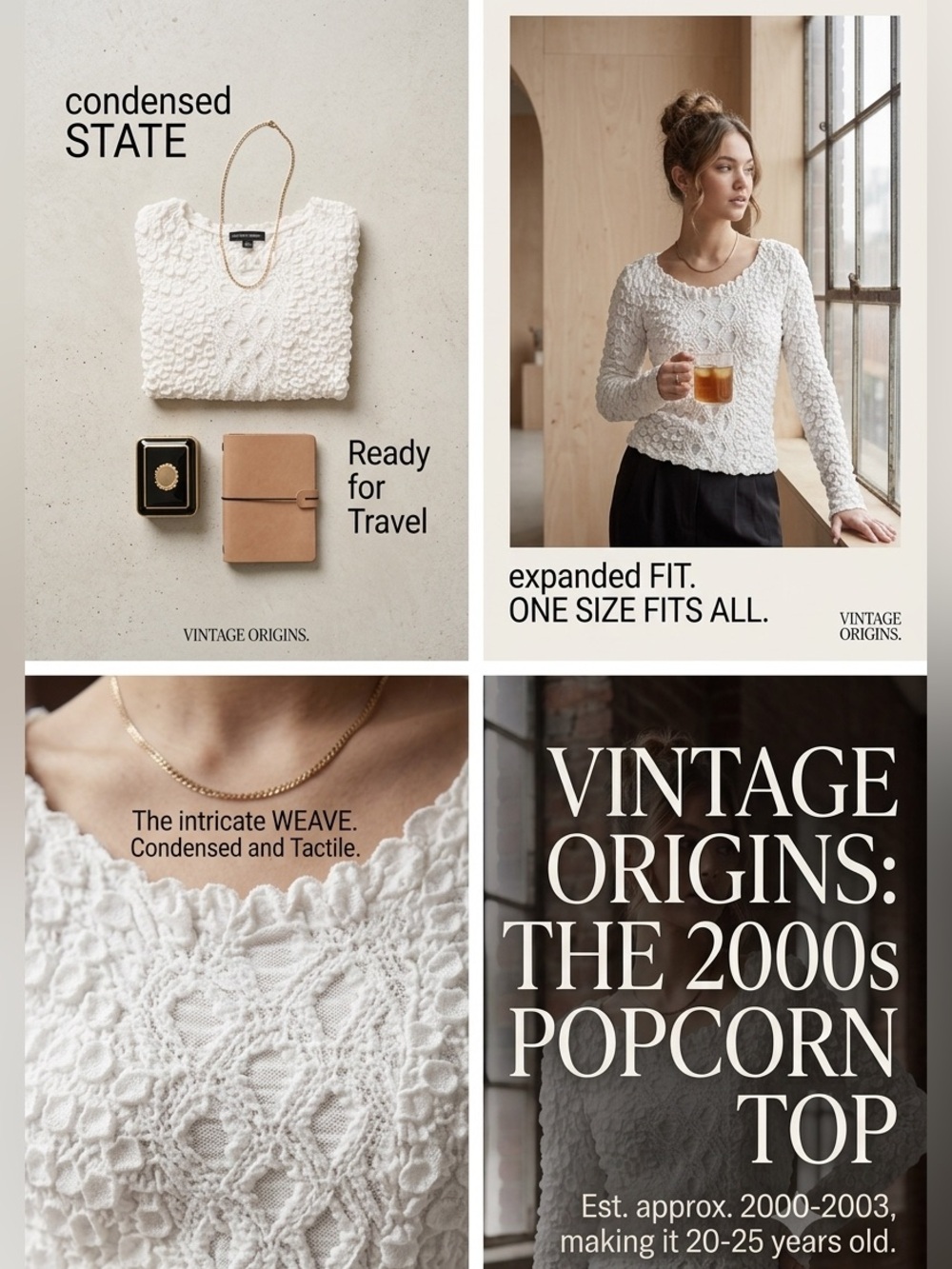 Vintage White Popcorn Stretch Blouse – OSFA – Y2K Era